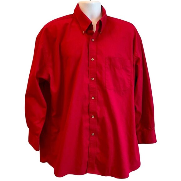 Roundtree & Yorke Red Long Sleeve Button Down Men's Dress Neck 17.5 - Picture 2 of 8